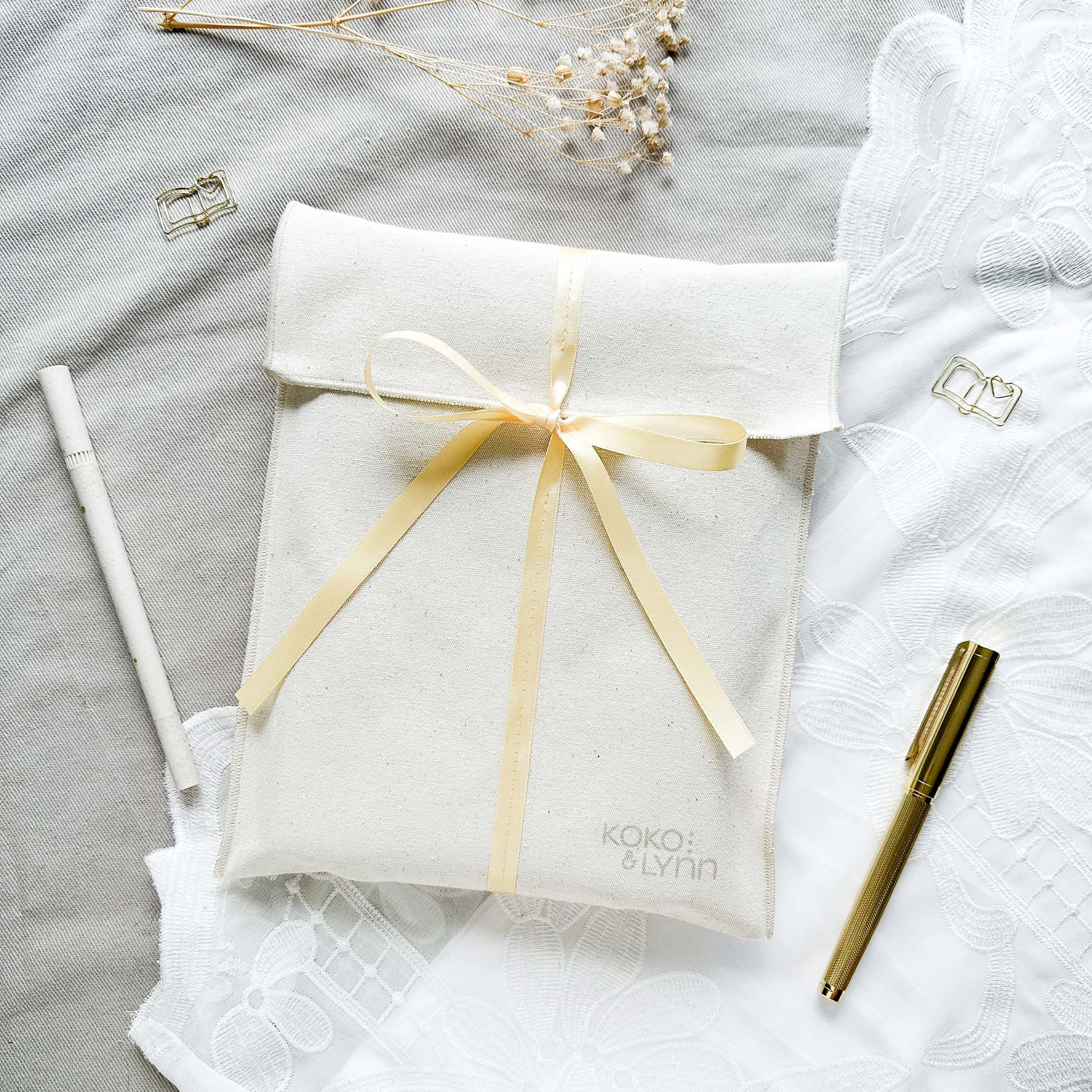 Gift pouch - A5 - Made of cotton with a satin ribbon - Image 3