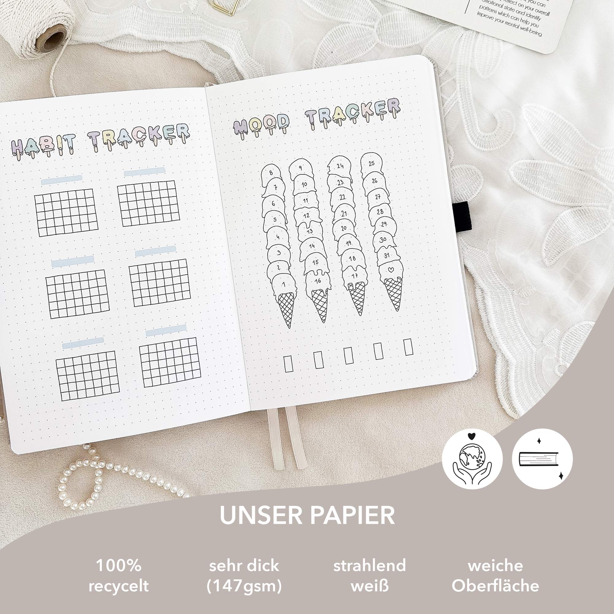 Hand-drawn planner - Undated - 100% recycled paper - Black vegan leather - Image 7