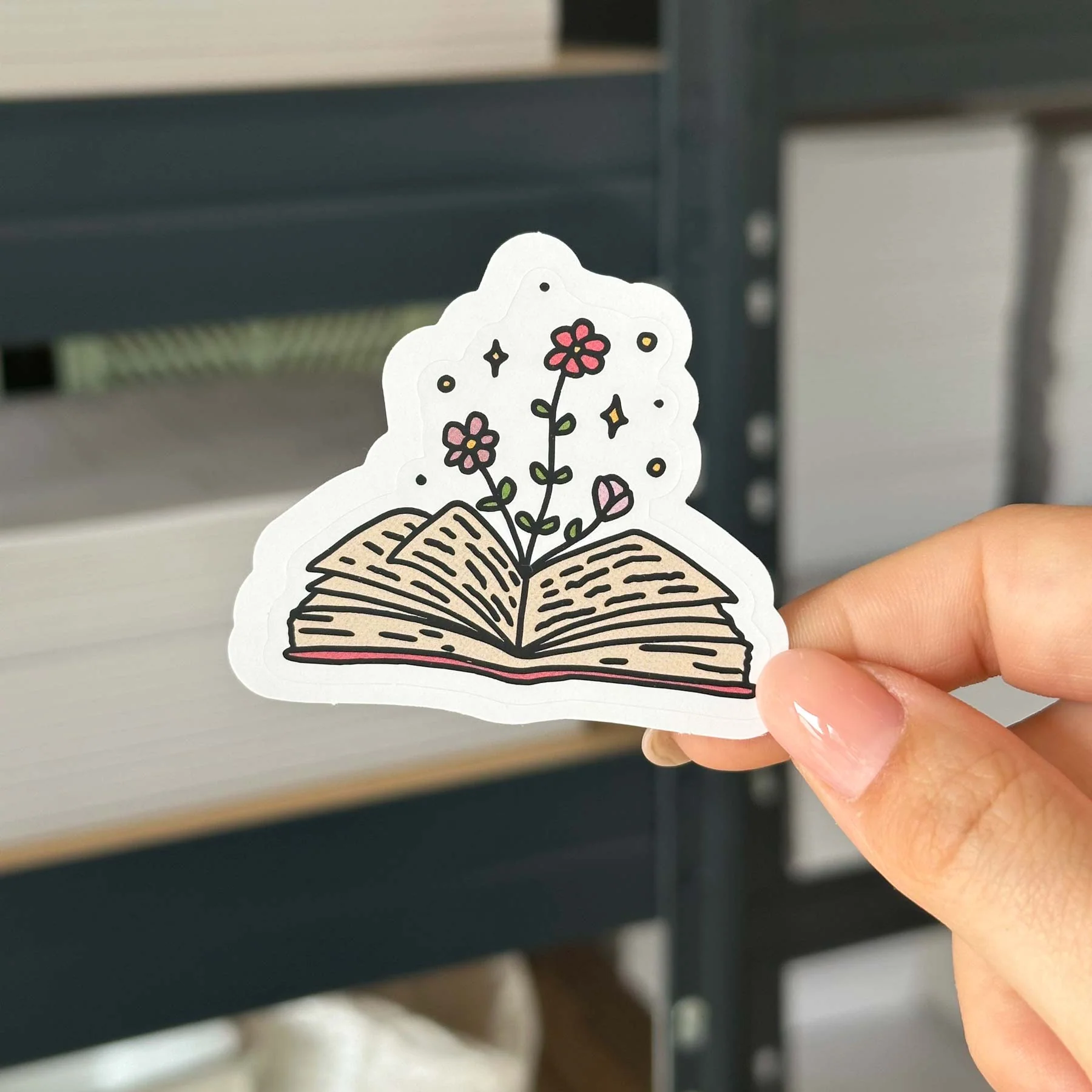 Hand-drawn sticker - Book with flowers - Size M - Image 2