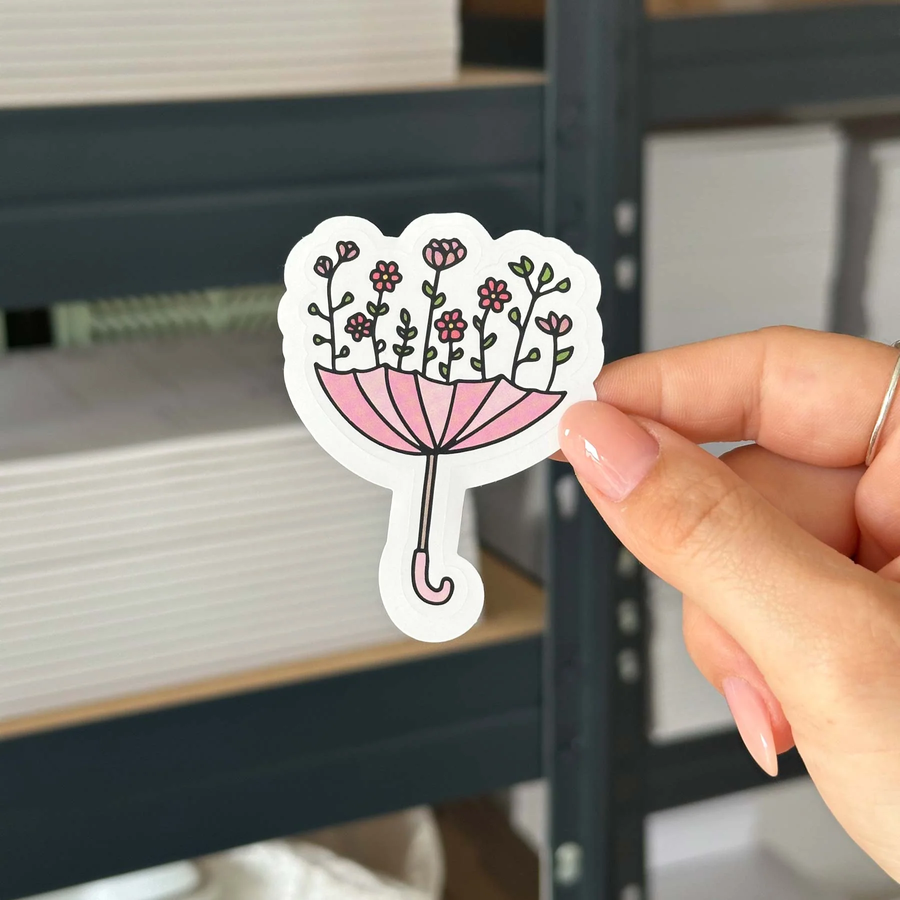 Hand-drawn sticker - Umbrella with flowers - Size M - Image 2
