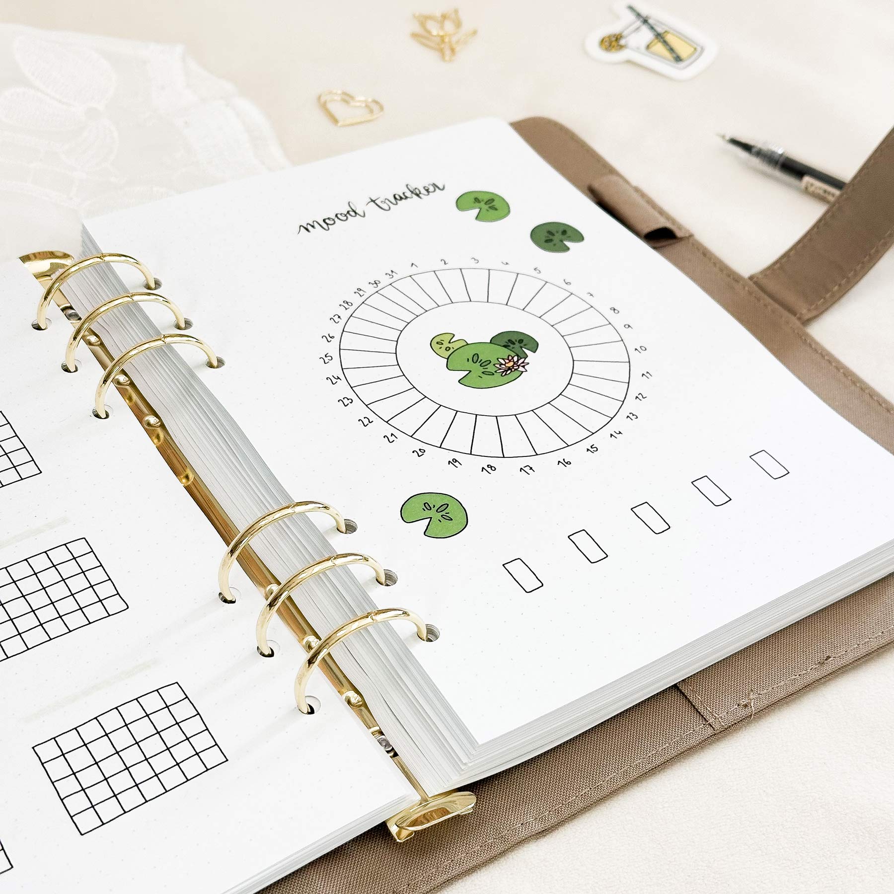 March - Water lilies theme - Monthly Planner Undated - 16 hand-drawn pages - Image 2